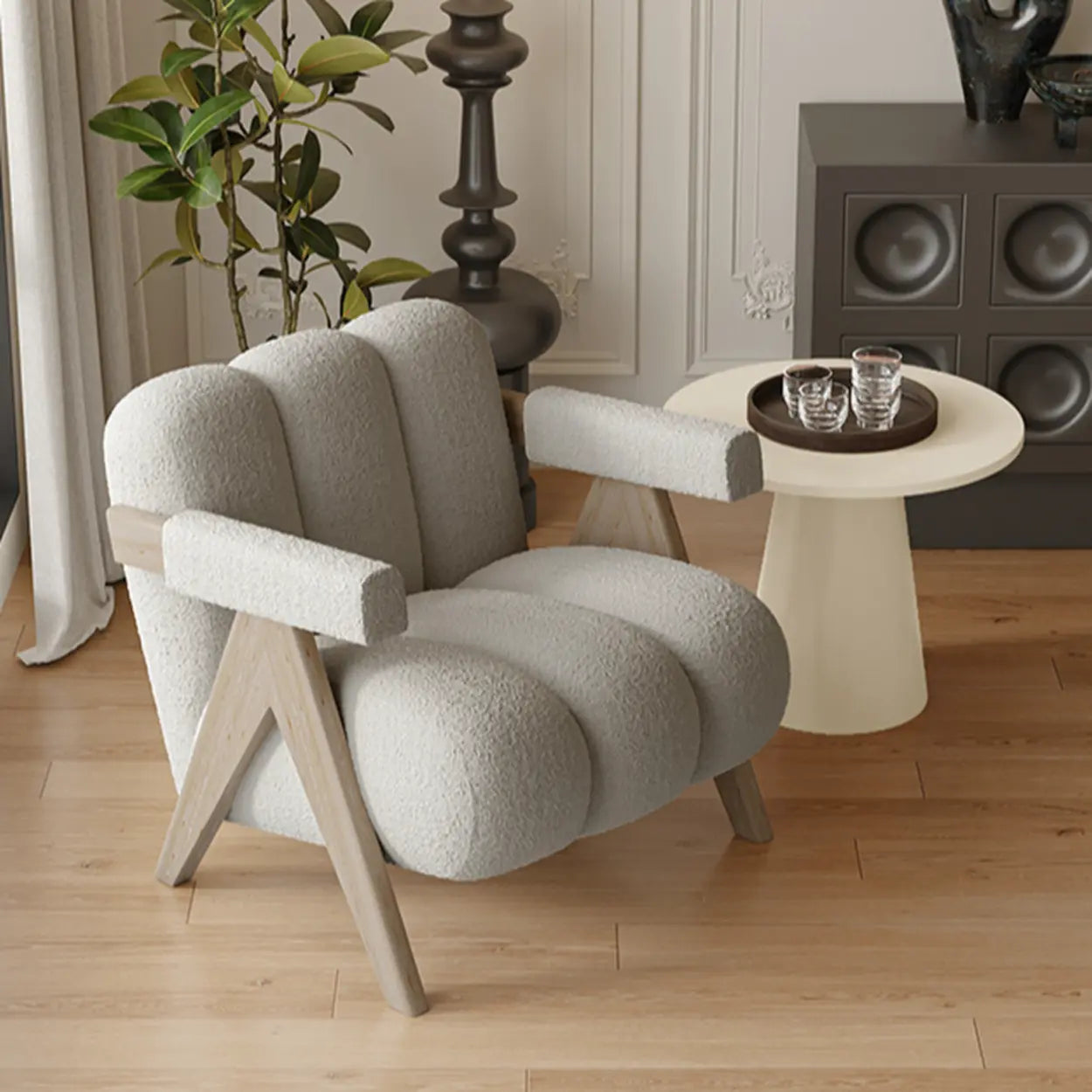 Modern Plush White Accent Chair with Arms