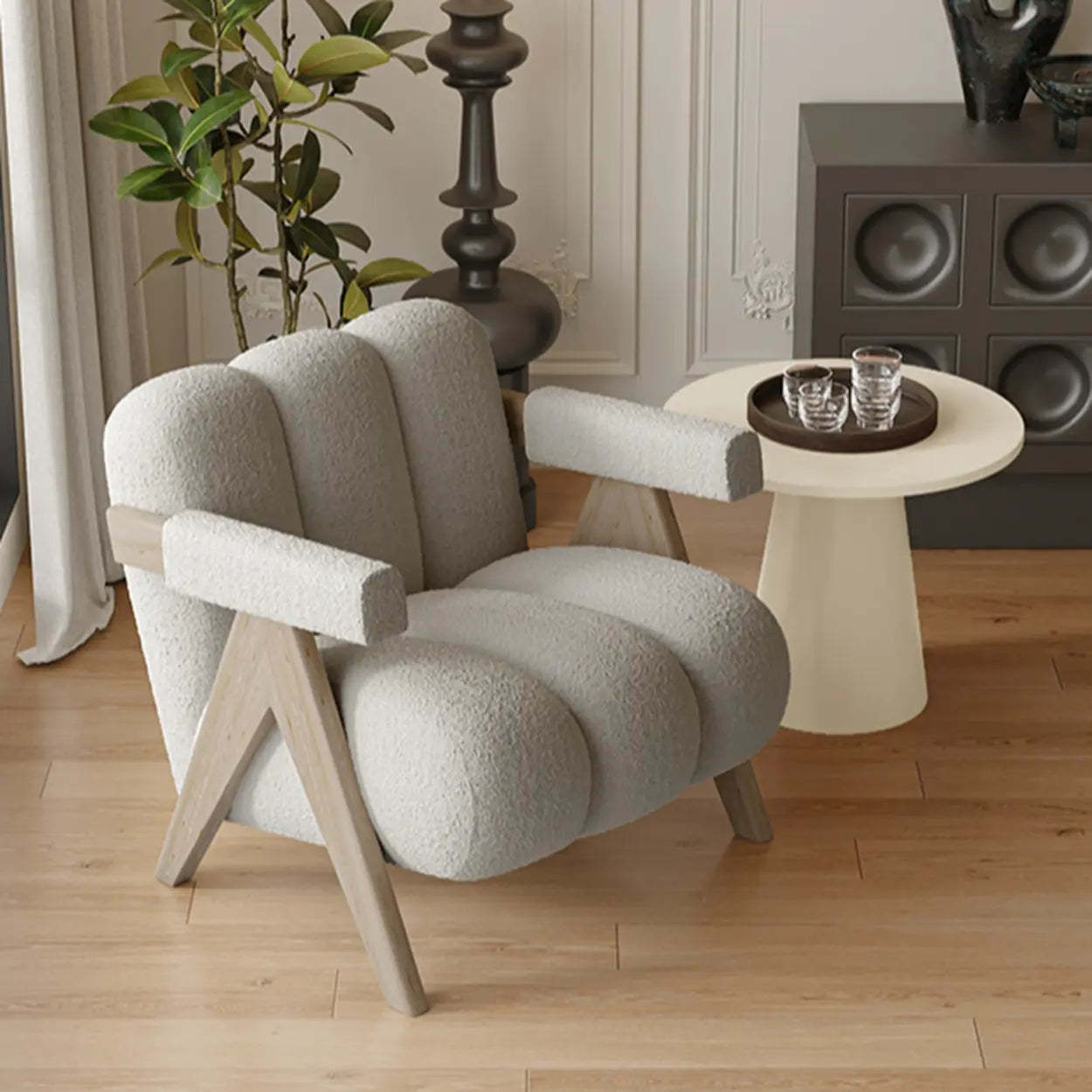 Modern Plush White Accent Chair with Arms