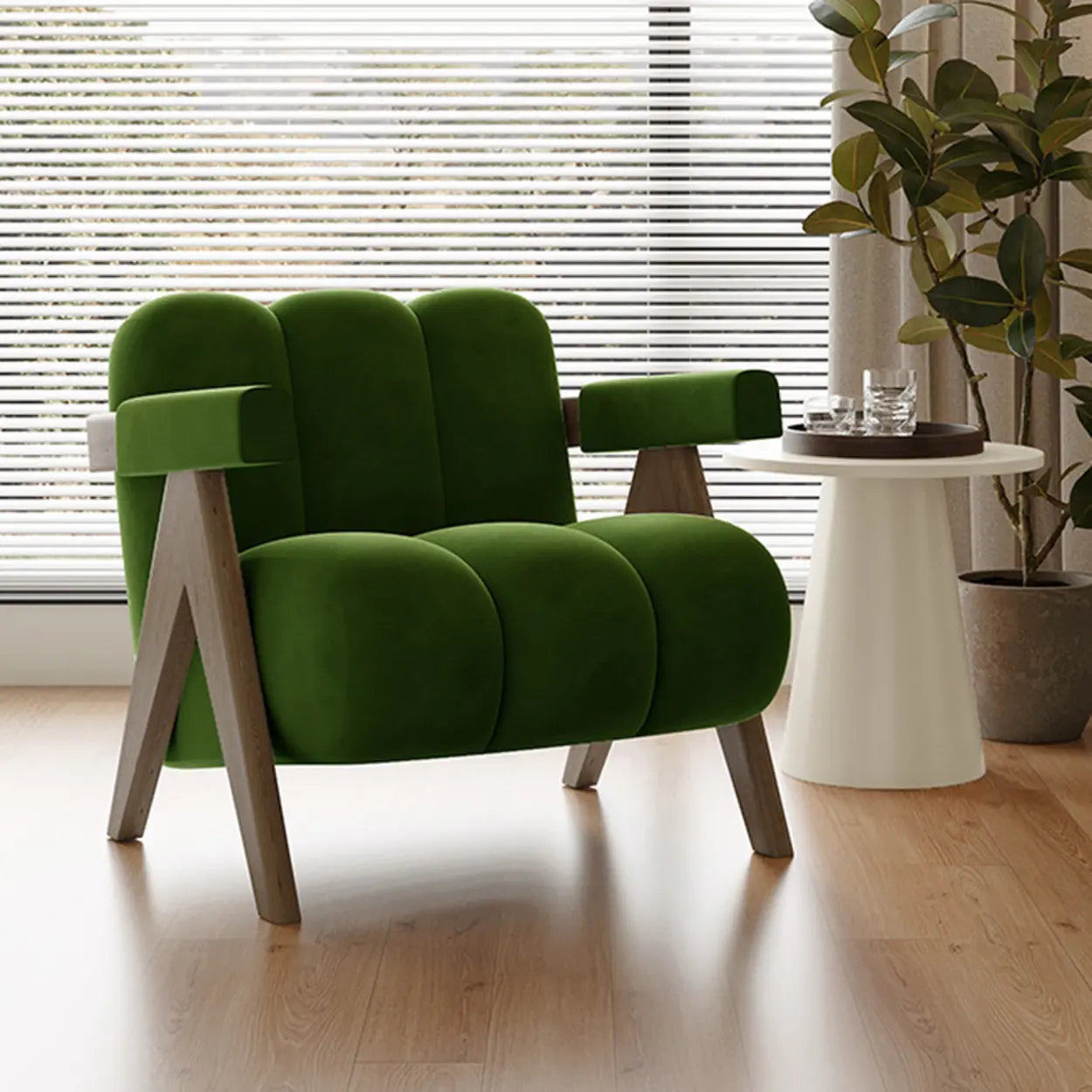 Modern Plush White Accent Chair with Arms