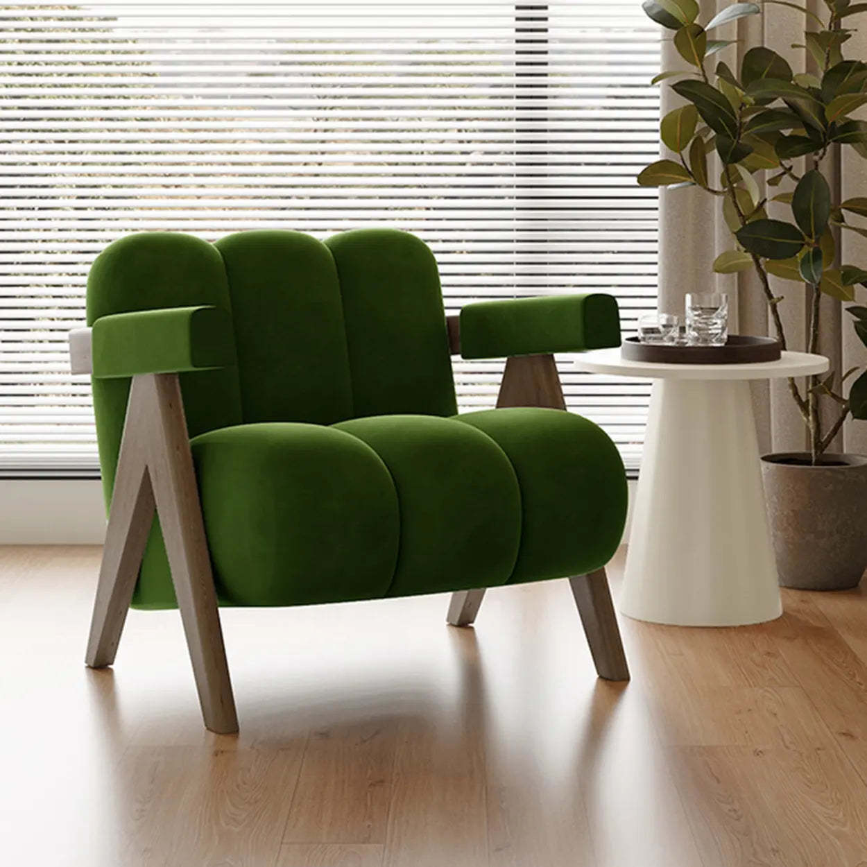 Modern Plush White Accent Chair with Arms