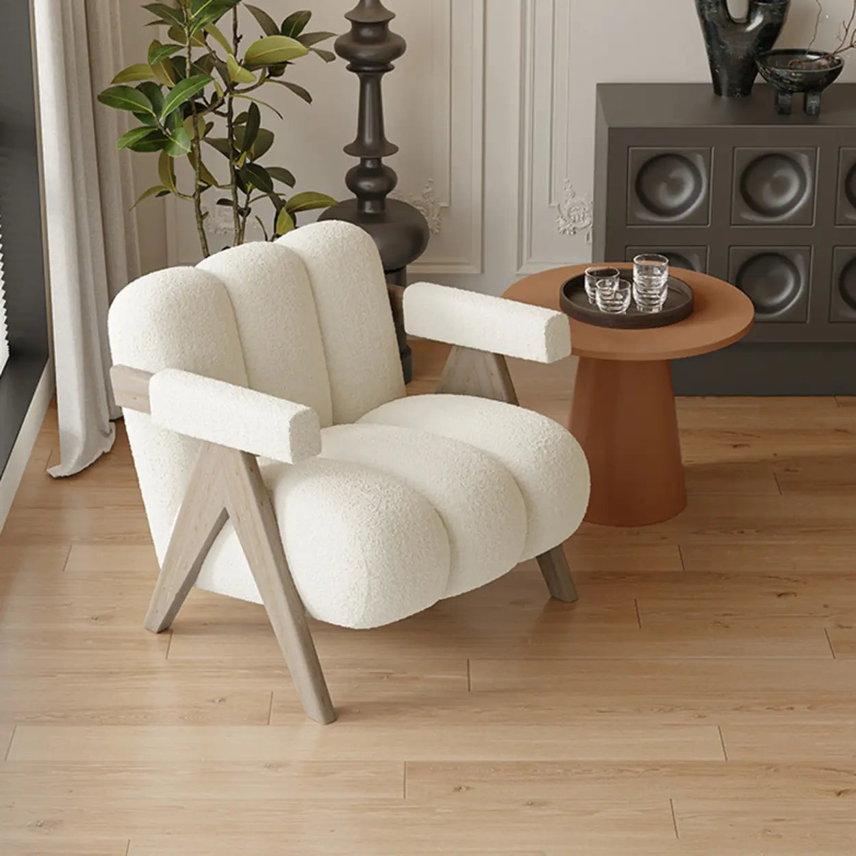 Modern Plush White Accent Chair with Arms — Grey / Frosted Velvet