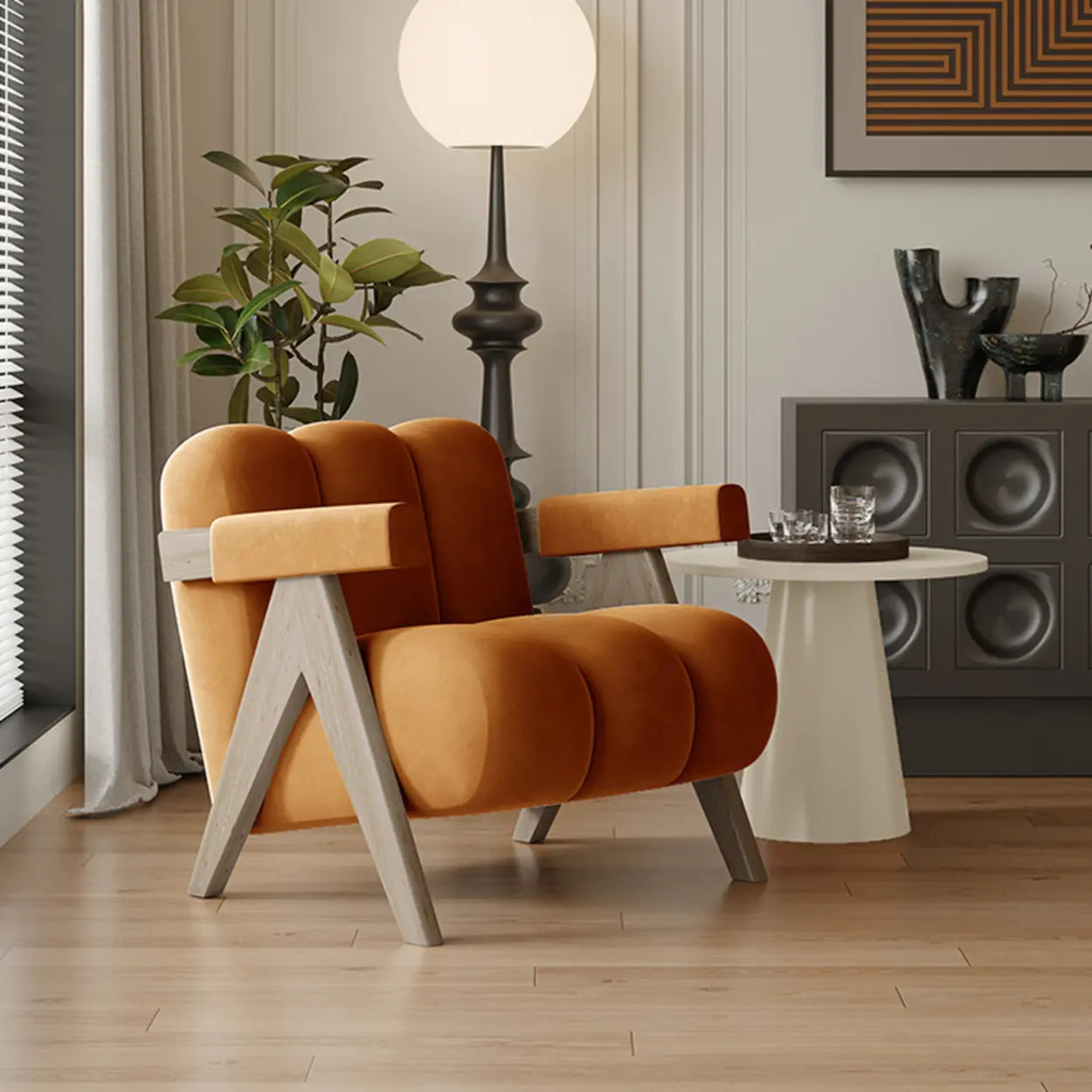 Modern Plush White Accent Chair with Arms