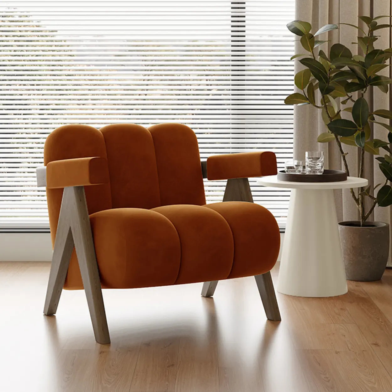 Modern Plush White Accent Chair with Arms