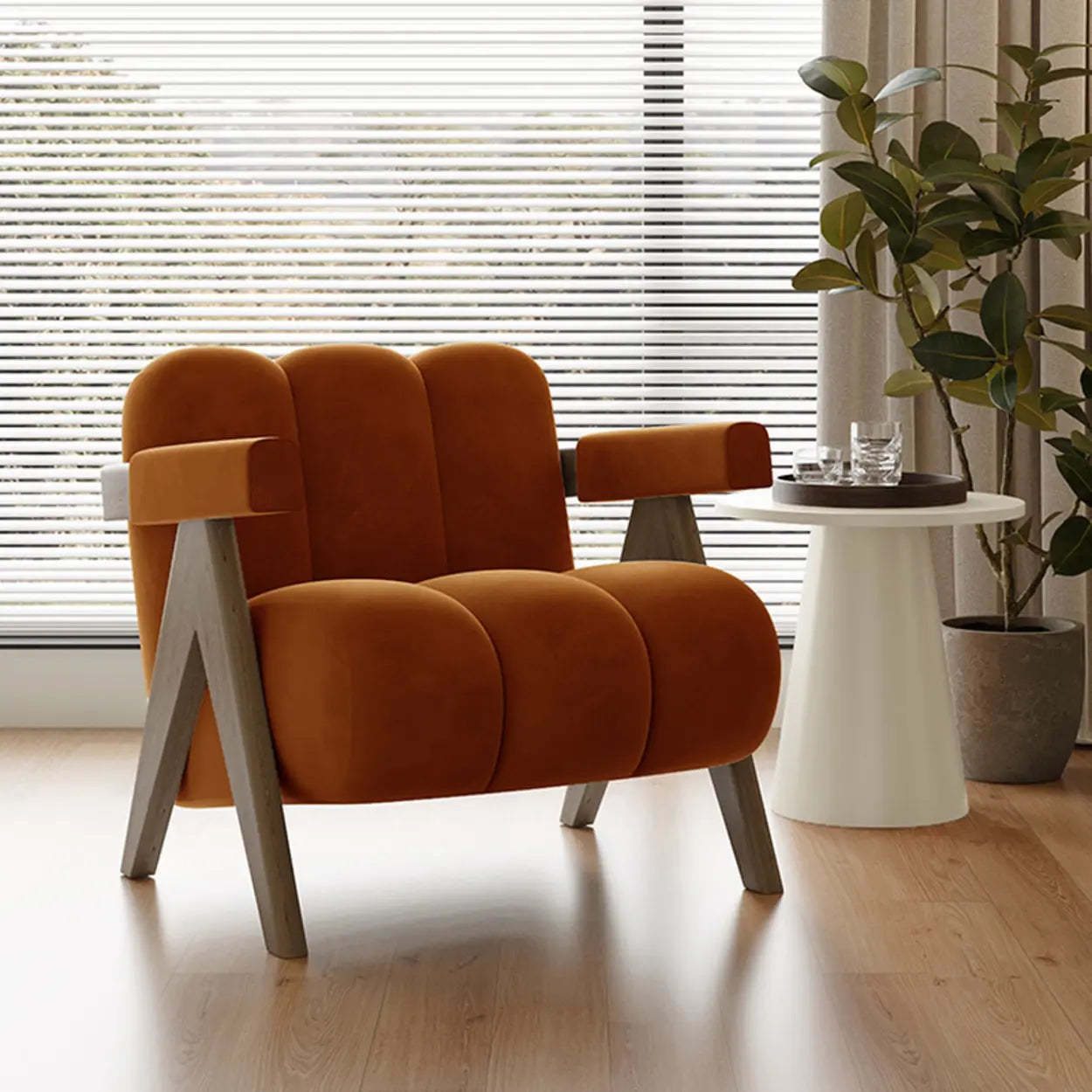 Modern Plush White Accent Chair with Arms