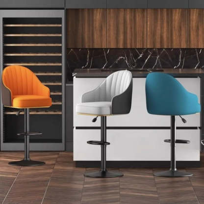 Modern Pneumatic Swivel Bar Stool with Backrest — Black / Black