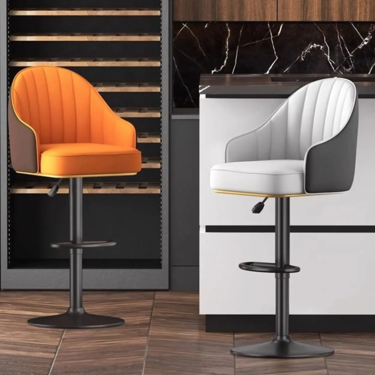 Modern Pneumatic Swivel Bar Stool with Backrest — Yellow / Black
