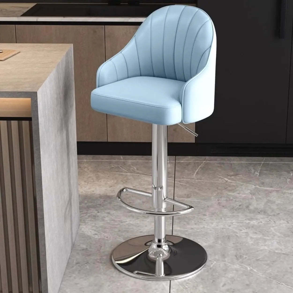 Modern Pneumatic Swivel Bar Stool with Backrest — Blue / Black