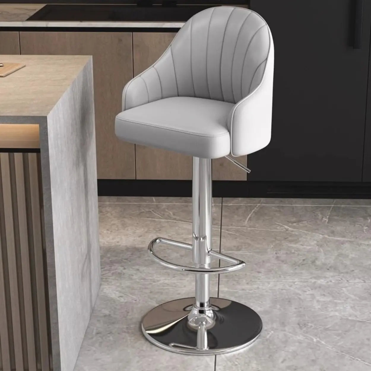 Modern Pneumatic Swivel Bar Stool with Backrest — Blue / Silver