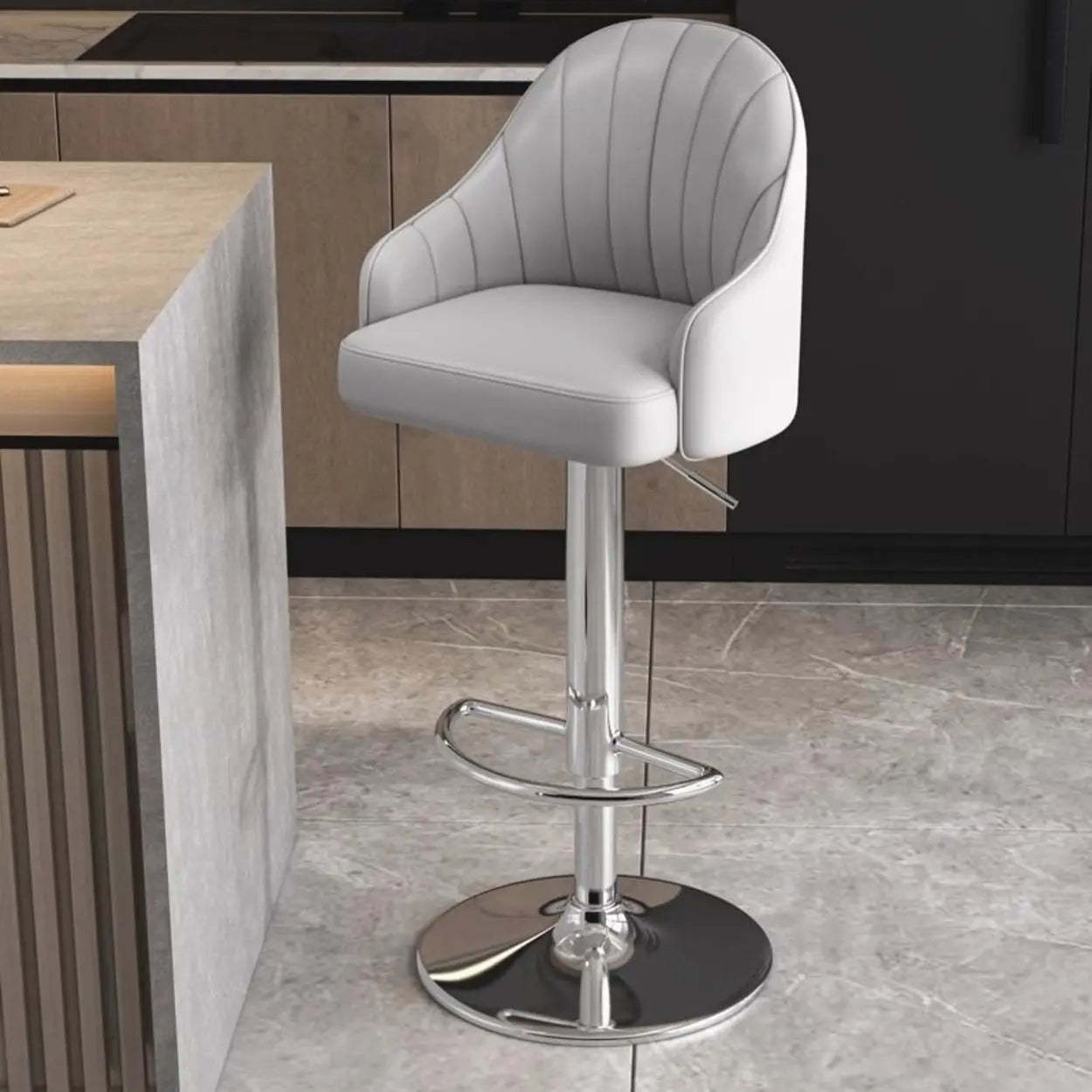 Modern Pneumatic Swivel Bar Stool with Backrest — Blue / Silver