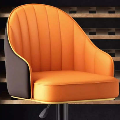 Modern Pneumatic Swivel Bar Stool with Backrest — Orange / Black
