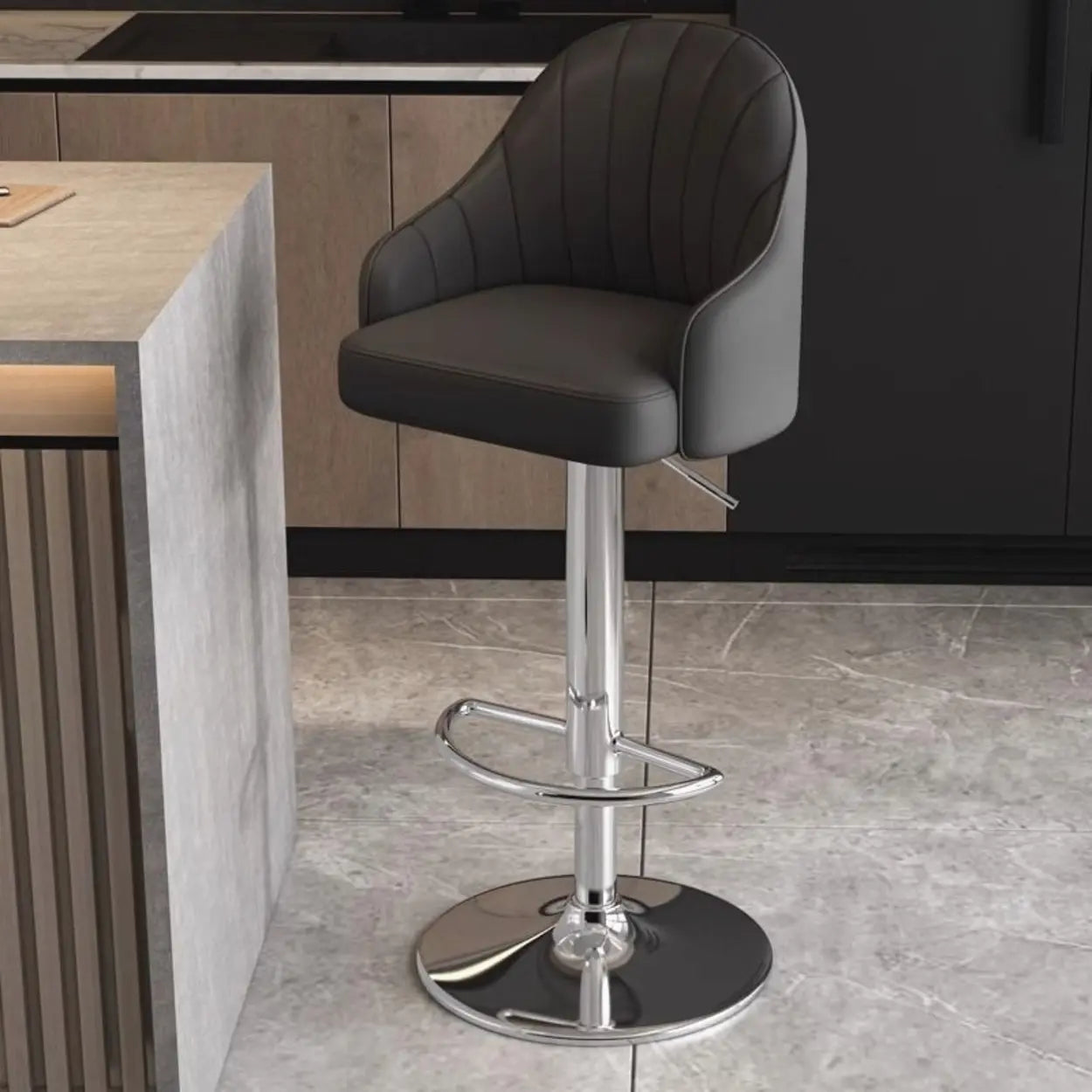 Modern Pneumatic Swivel Bar Stool with Backrest — Orange / Silver