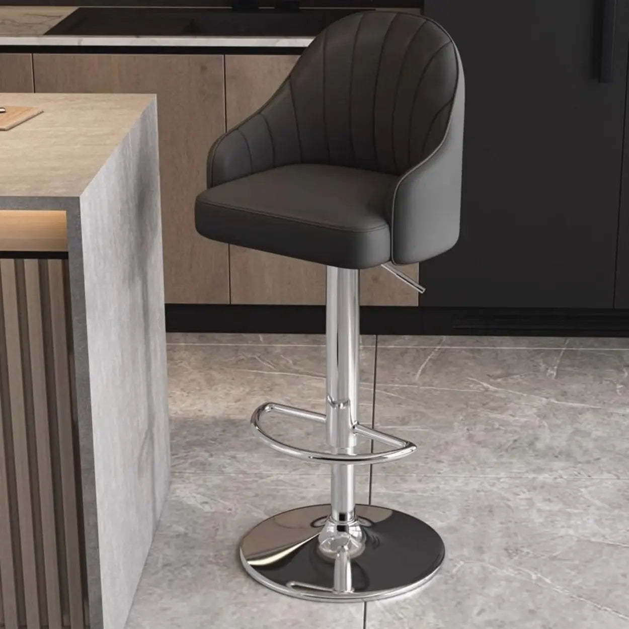 Modern Pneumatic Swivel Bar Stool with Backrest — Orange / Silver