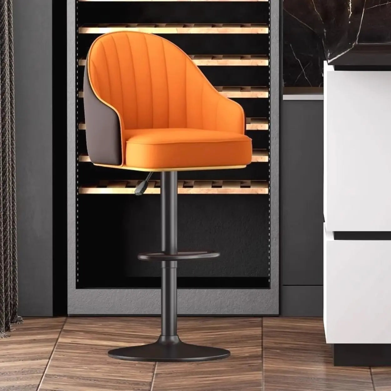 Modern Pneumatic Swivel Bar Stool with Backrest — Light Gray / Black