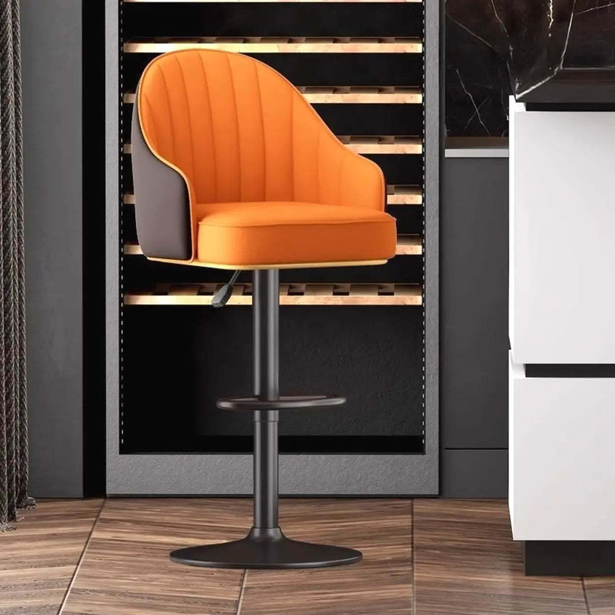 Modern Pneumatic Swivel Bar Stool with Backrest — Light Gray / Black