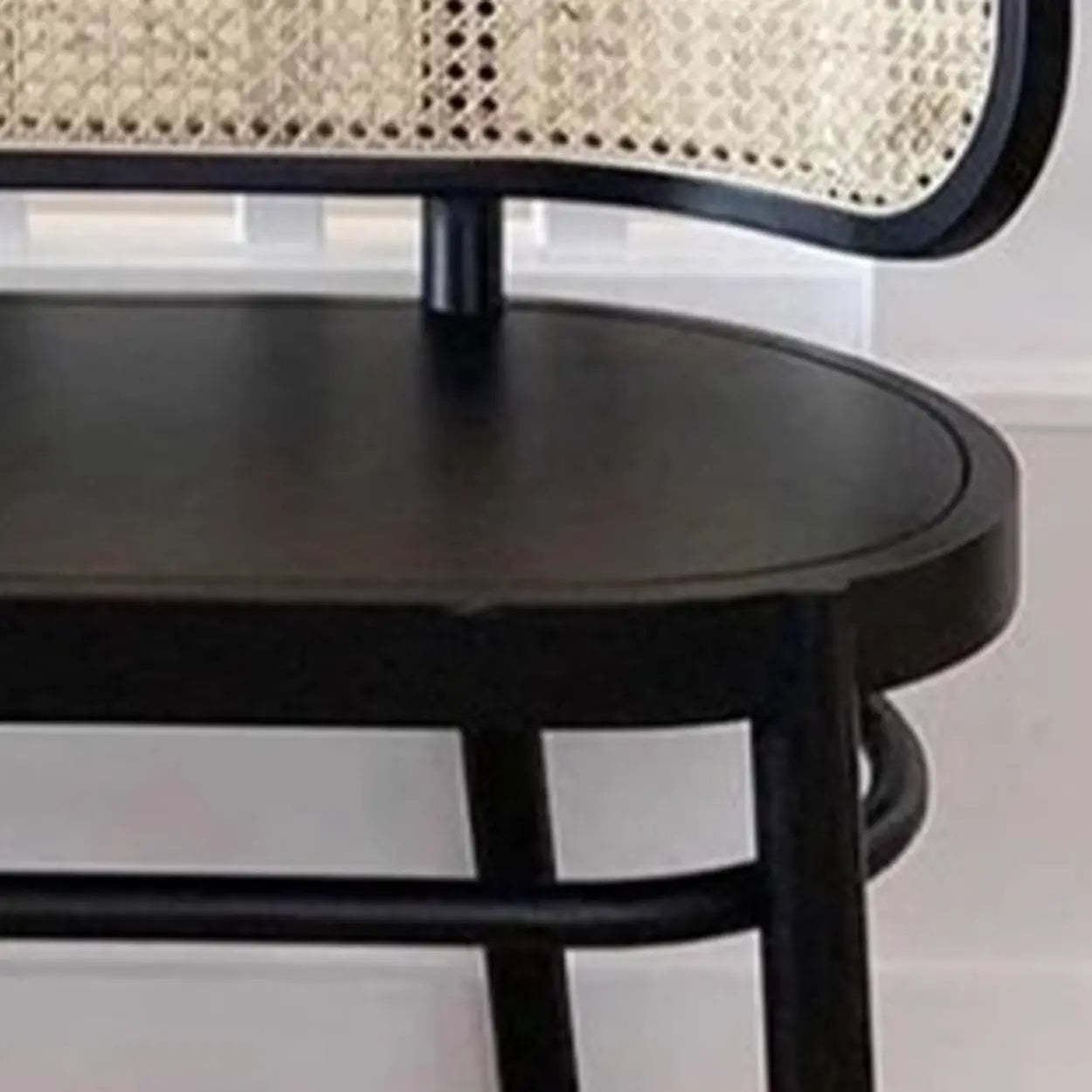 Modern Rattan-Back Wooden Bench — Walnut