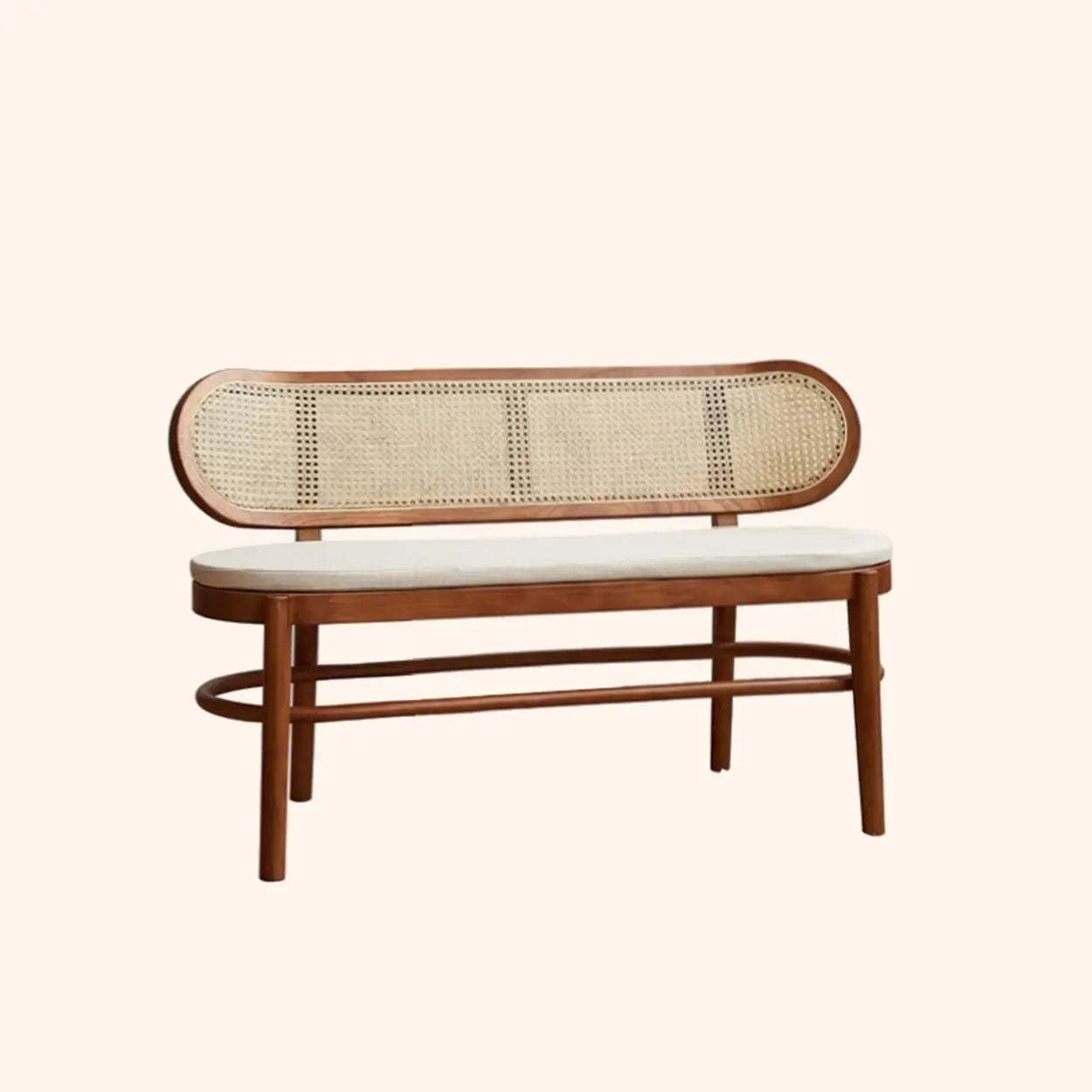 Modern Rattan-Back Wooden Bench — Matte Black