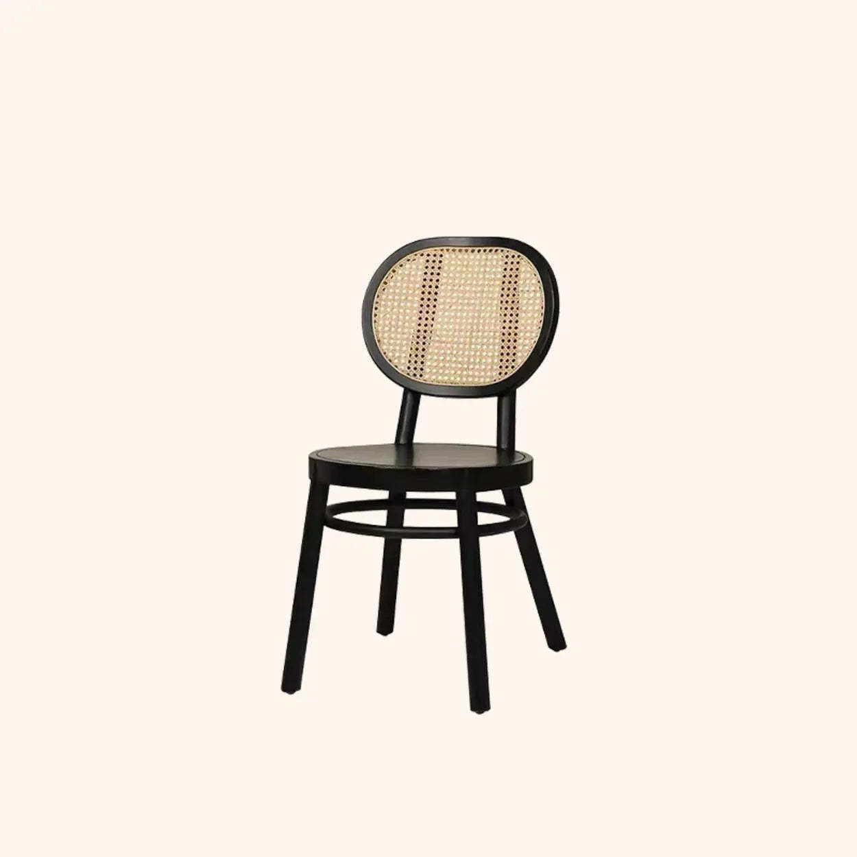 Modern Rattan-Back Wooden Bench — Black