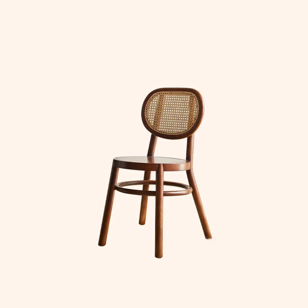 Modern Rattan-Back Wooden Bench — Walnut