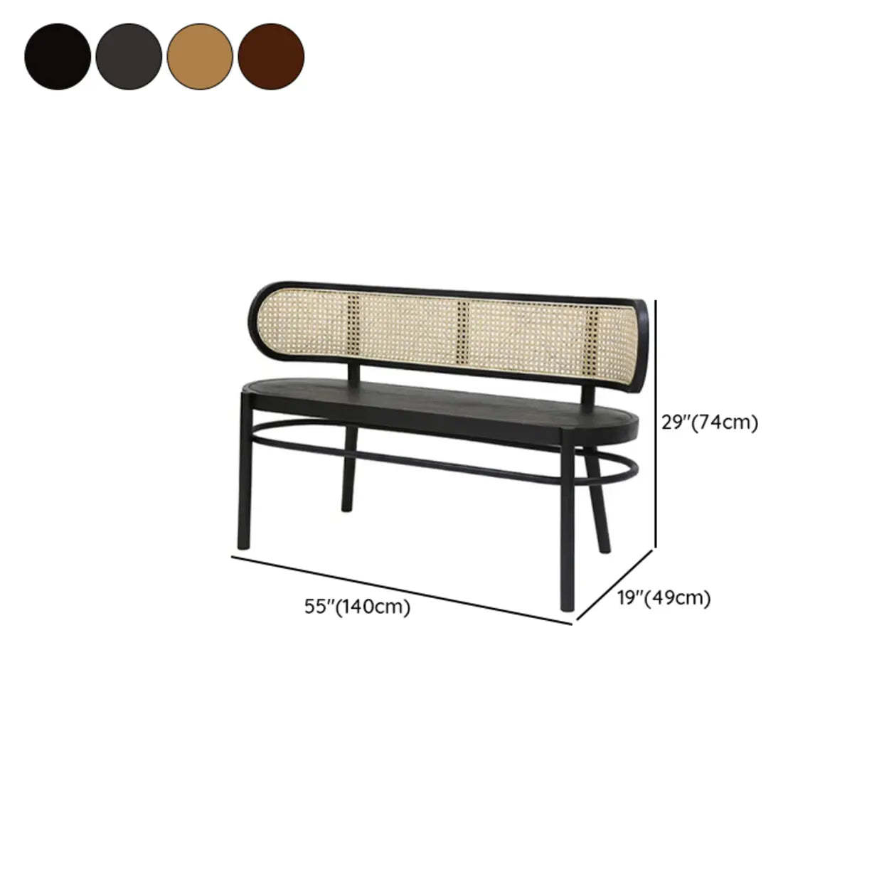 Modern Rattan-Back Wooden Bench