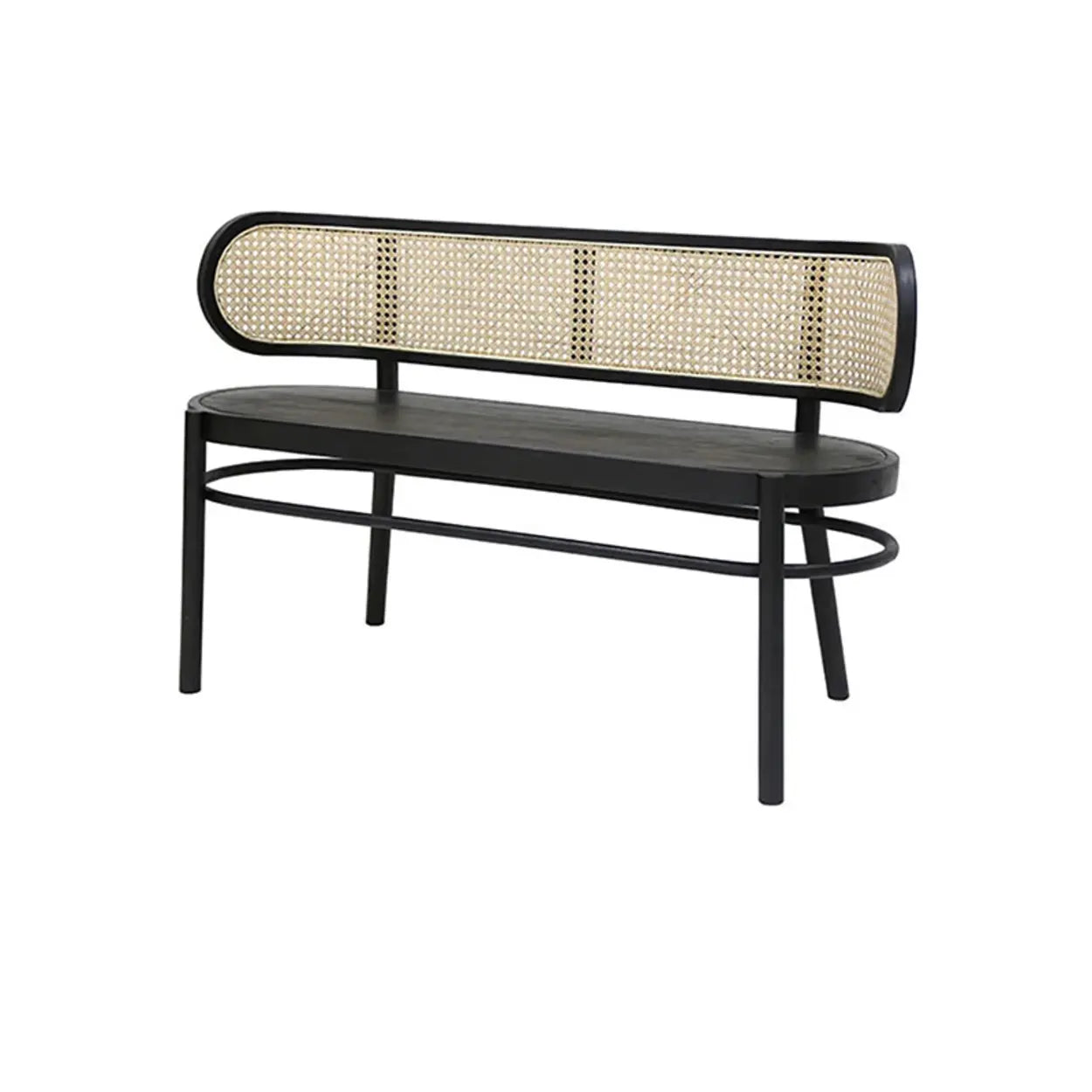 Modern Wood Bench with Rattan Back