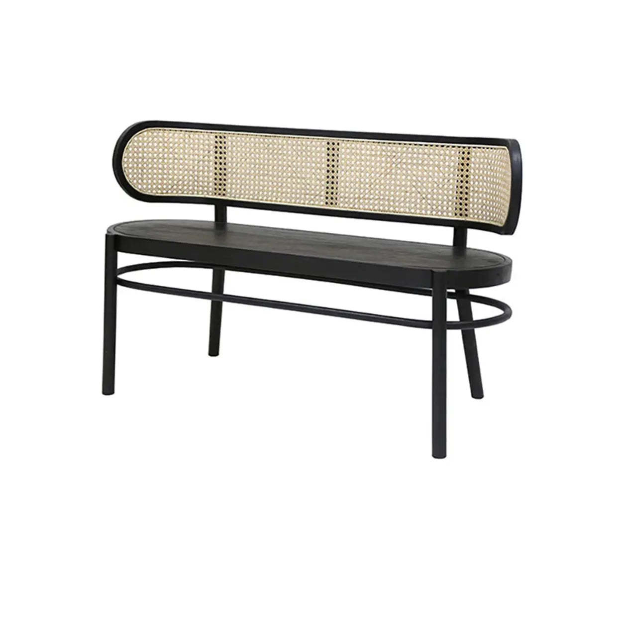 Modern Rattan-Back Wooden Bench — Walnut