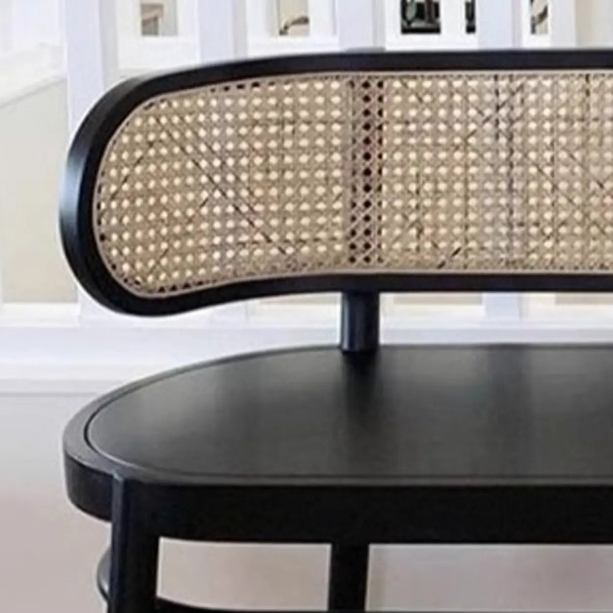 Modern Rattan-Back Wooden Bench — Nut-Brown