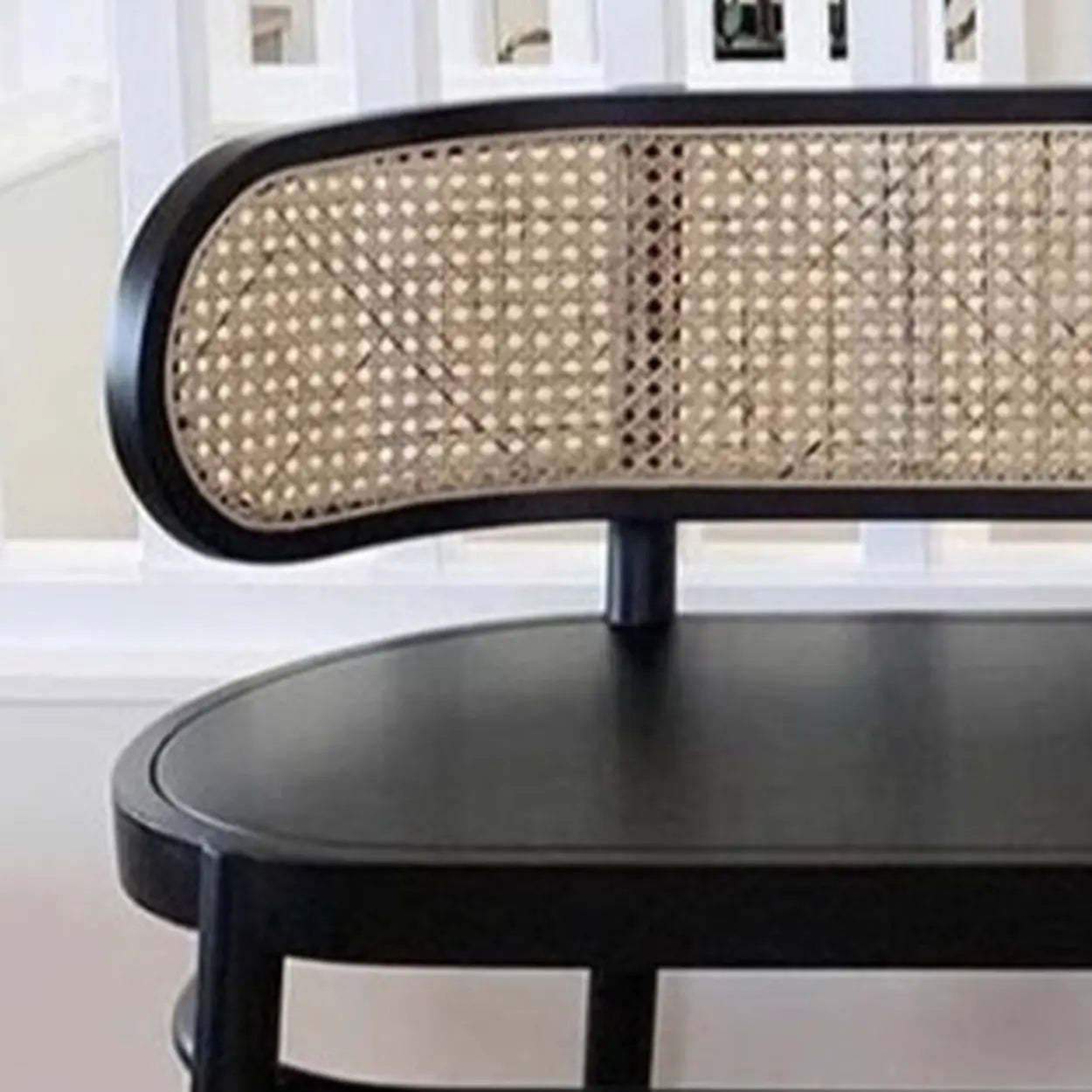 Modern Rattan-Back Wooden Bench — Nut-Brown
