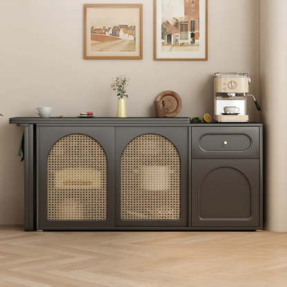 Modern Rattan Sideboard with Storage Drawers — Black / Table Only