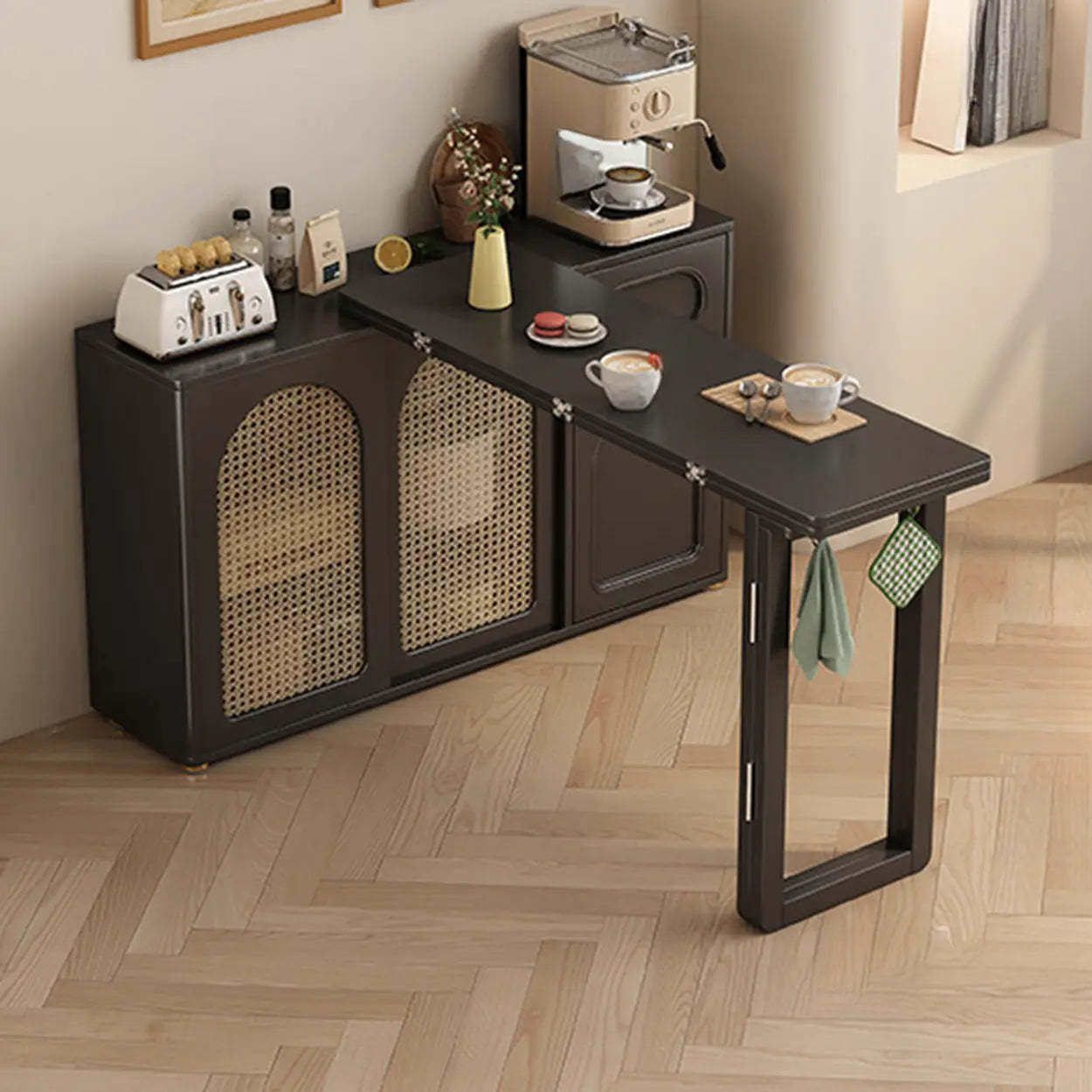 Modern Rattan Sideboard with Storage Drawers — White / Table Only