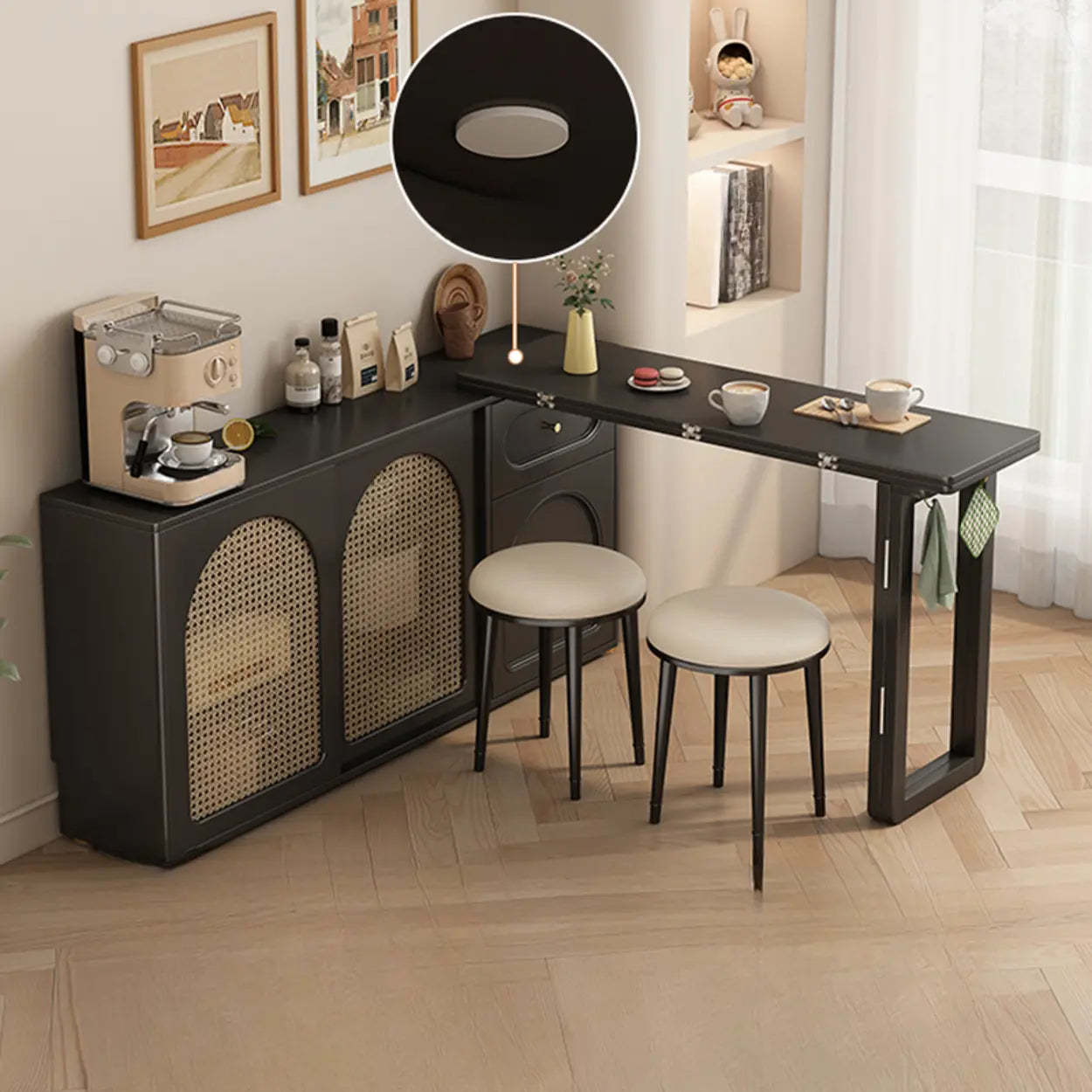 Modern Rattan Sideboard with Storage Drawers — White / Table Only