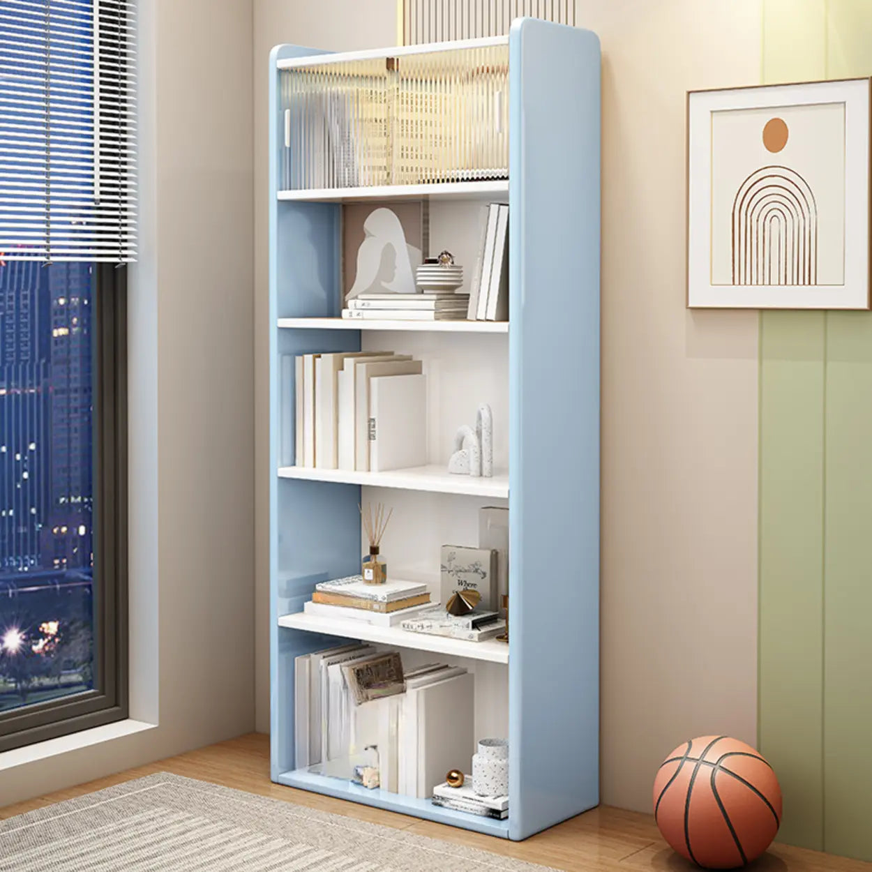 Modern Rectangular 5-Tier Vertical Bookcase — Natural Finish