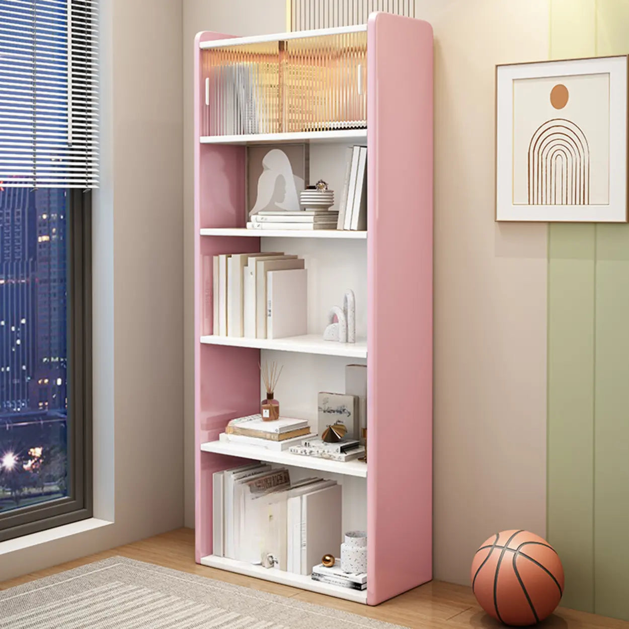 Modern Rectangular 5-Tier Vertical Bookcase — Nut-Brown