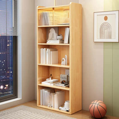 Modern Rectangular 5-Tier Vertical Bookcase — Blue-White