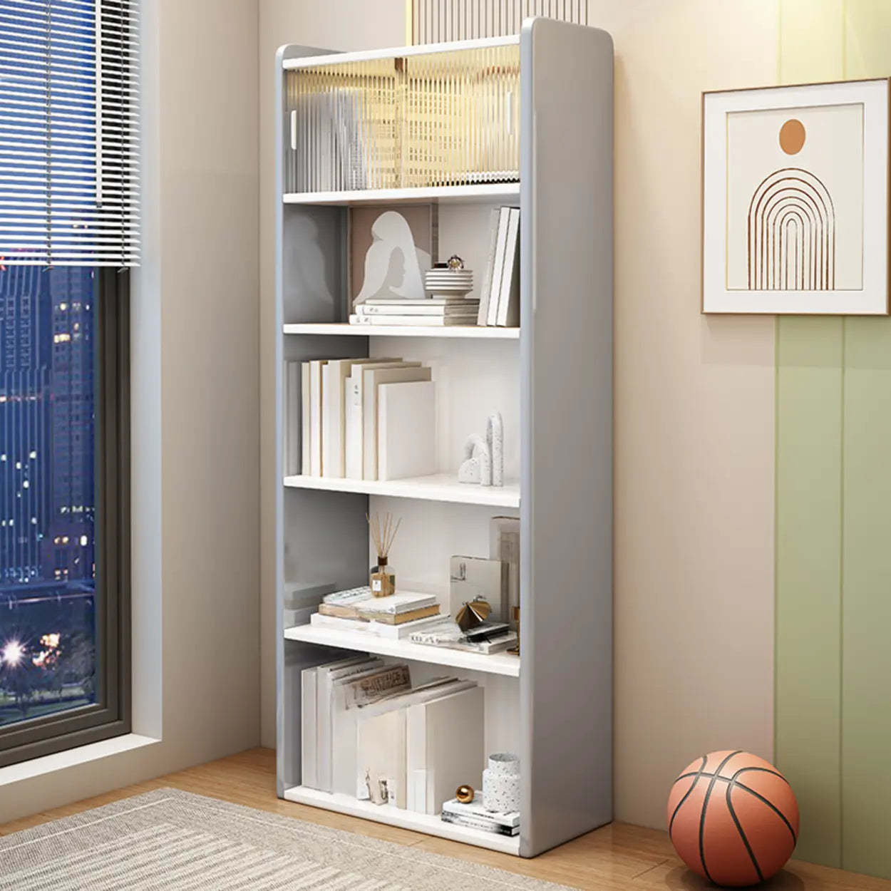 Lighom rectangular 5-tier fabric bookcases for entryway — Gray
