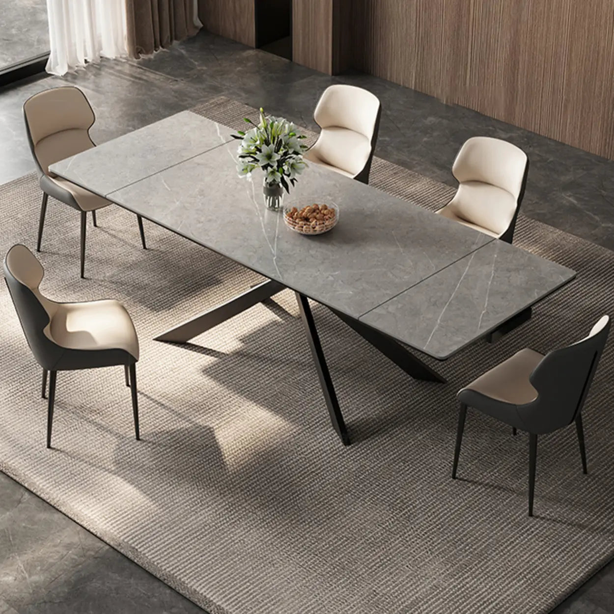Modern Gray Rectangle Extendable Dining Table — Slate / Table Only