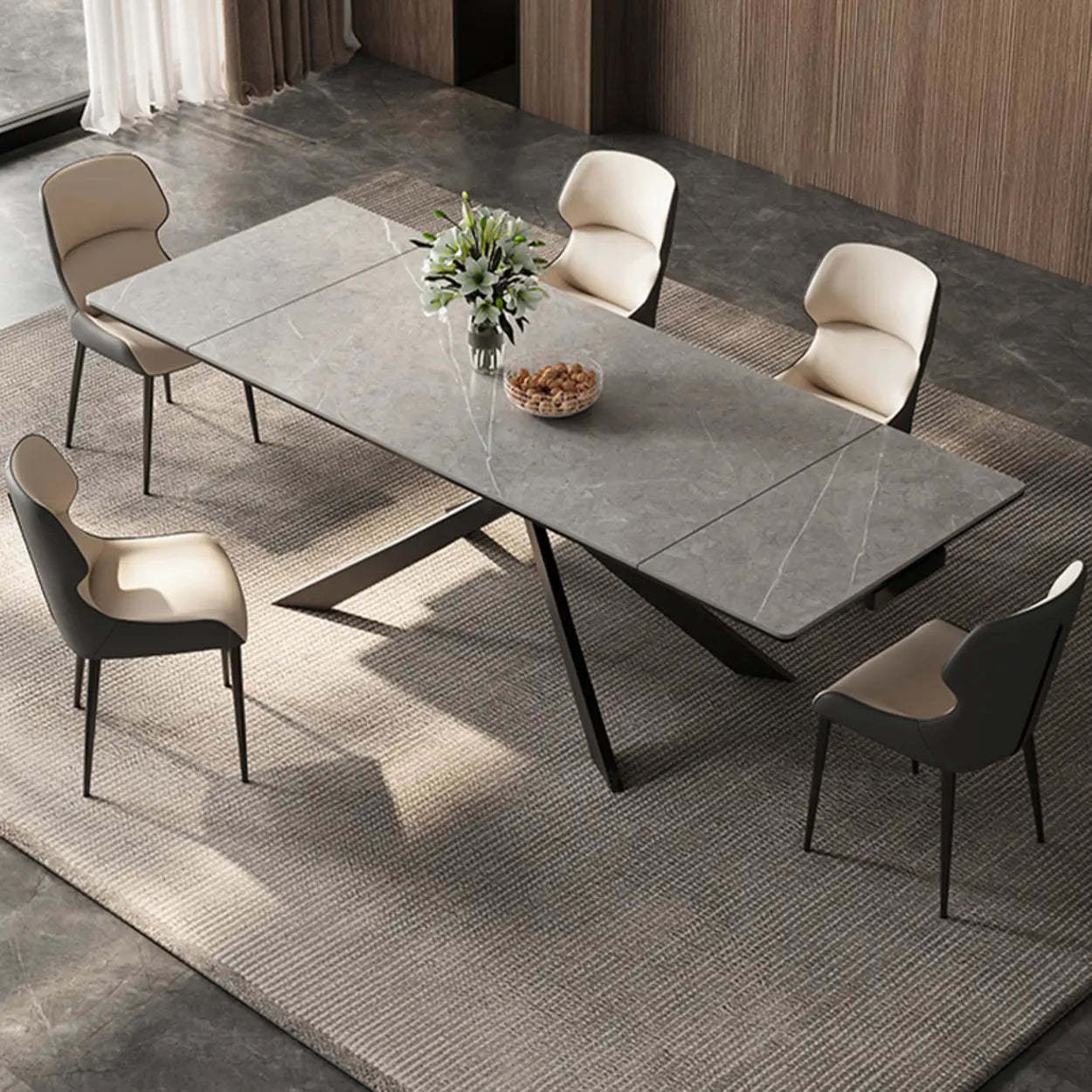 Modern Gray Rectangle Extendable Dining Table — Slate / Table Only