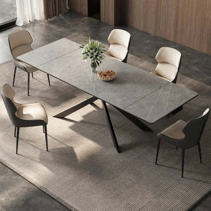 Modern Gray Rectangle Extendable Dining Table — Slate / Table Only