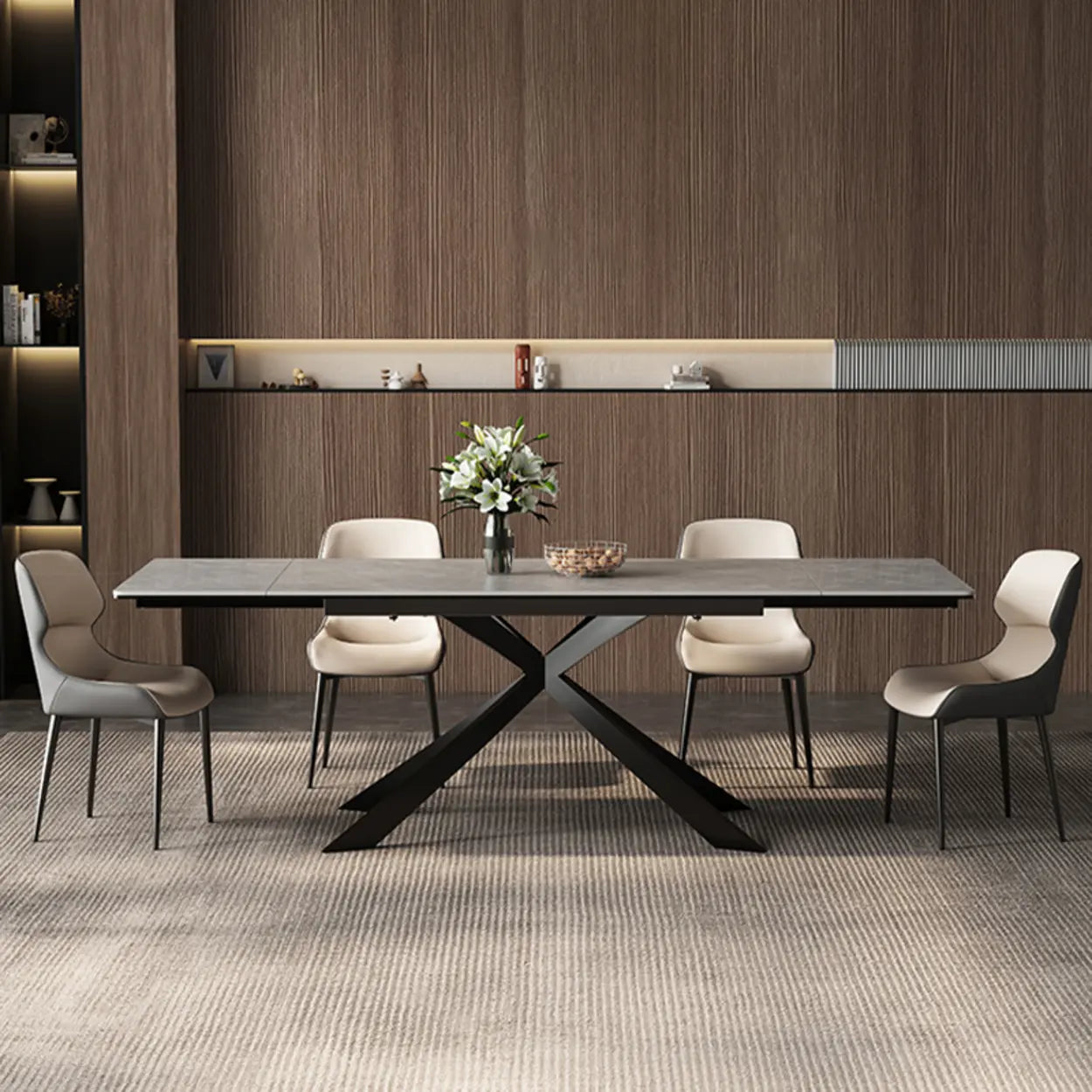 Modern Gray Rectangle Extendable Dining Table — Slate / Table Only
