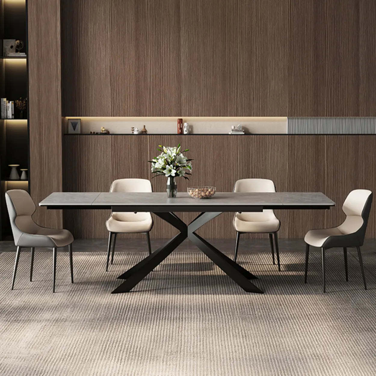 Modern Gray Rectangle Extendable Dining Table — Slate / Table Only