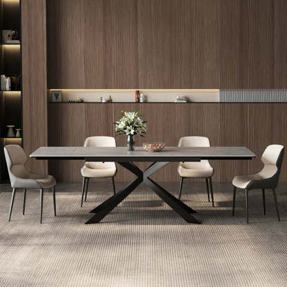 Modern Gray Rectangle Extendable Dining Table — Slate / Table Only