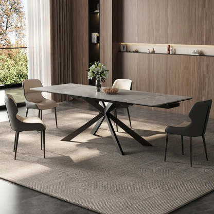 Modern Gray Rectangle Extendable Dining Table — Rock Beam / Table Only