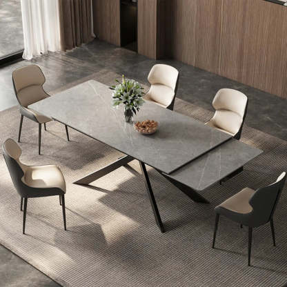 Modern Gray Rectangle Extendable Dining Table — Rock Beam / Table Only