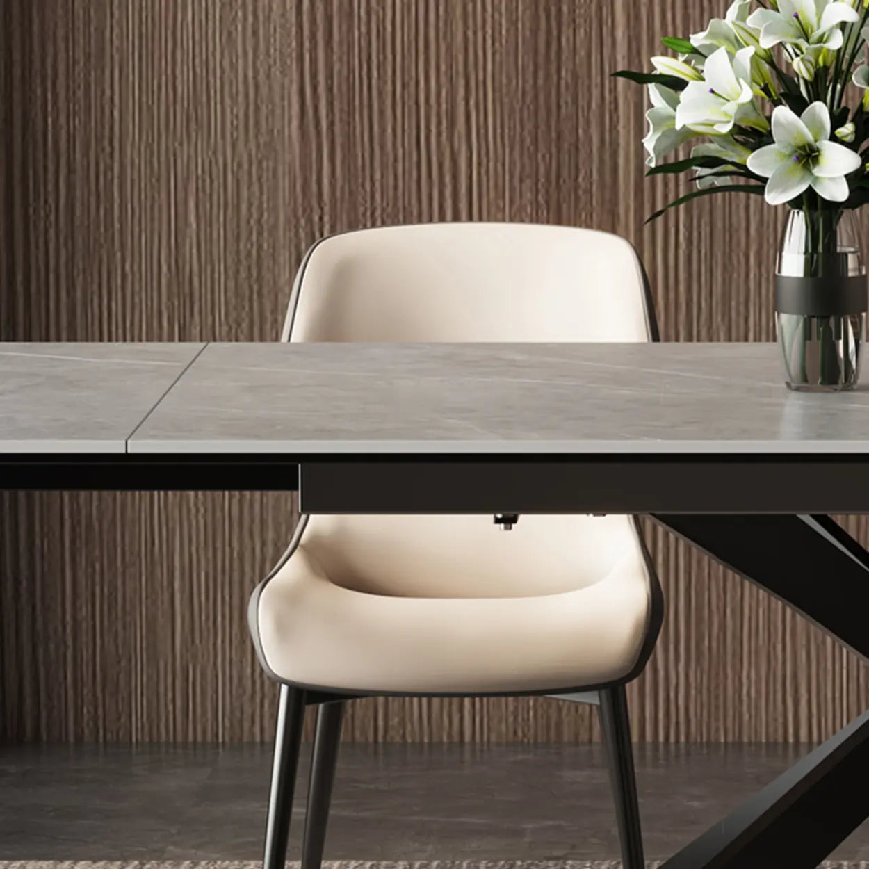 Modern Gray Rectangle Extendable Dining Table