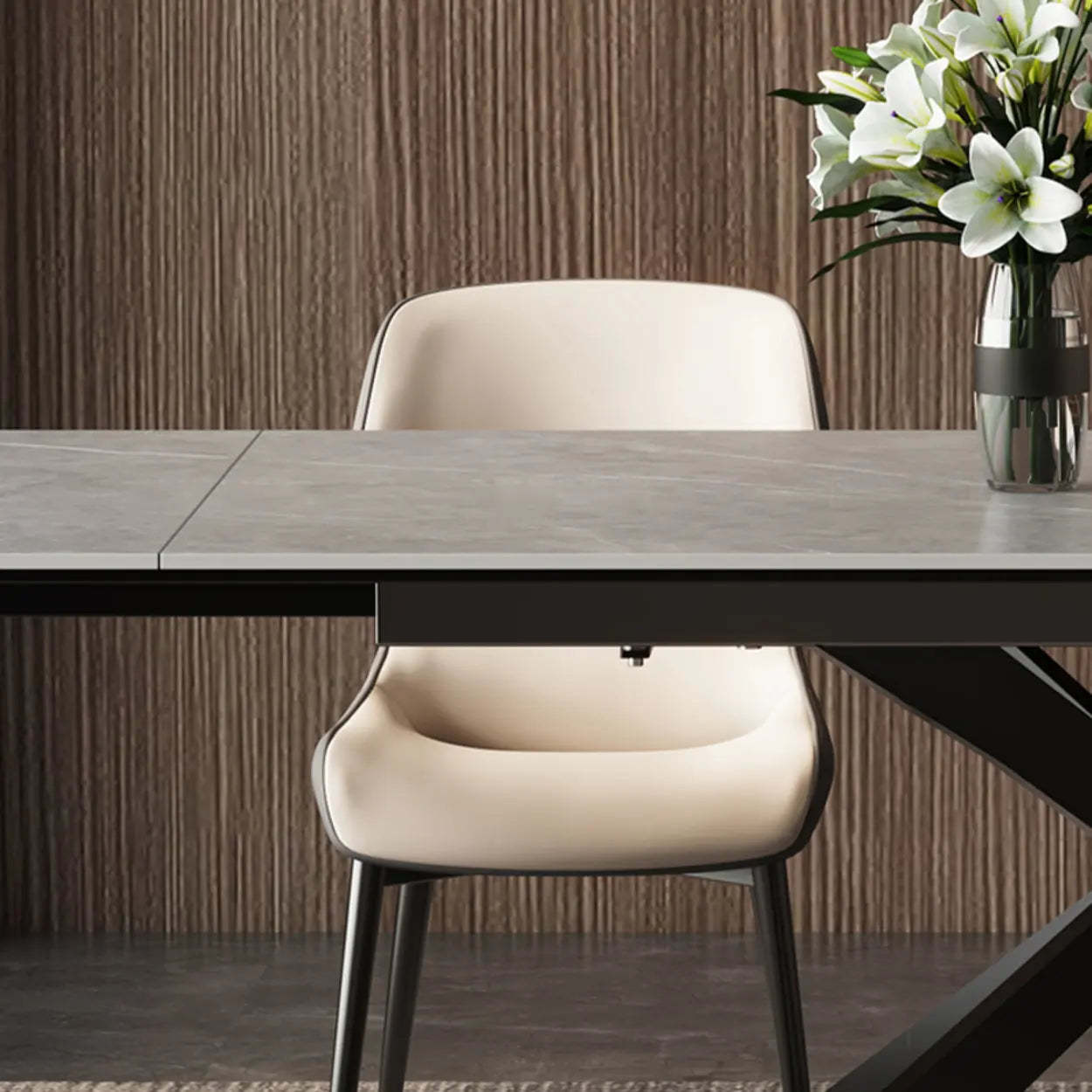 Modern Gray Rectangle Extendable Dining Table