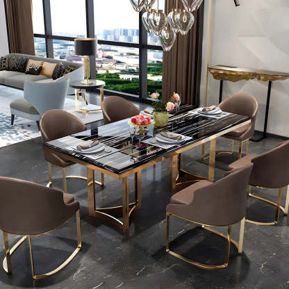 Modern Rectangular Gold-Frame White Dining Table