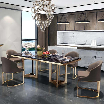 Modern Rectangular Gold-Frame White Dining Table — Black / Table Only