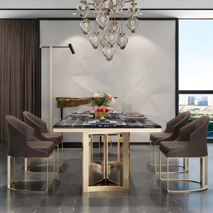 Modern Rectangular Gold-Frame White Dining Table — Black / Table Only