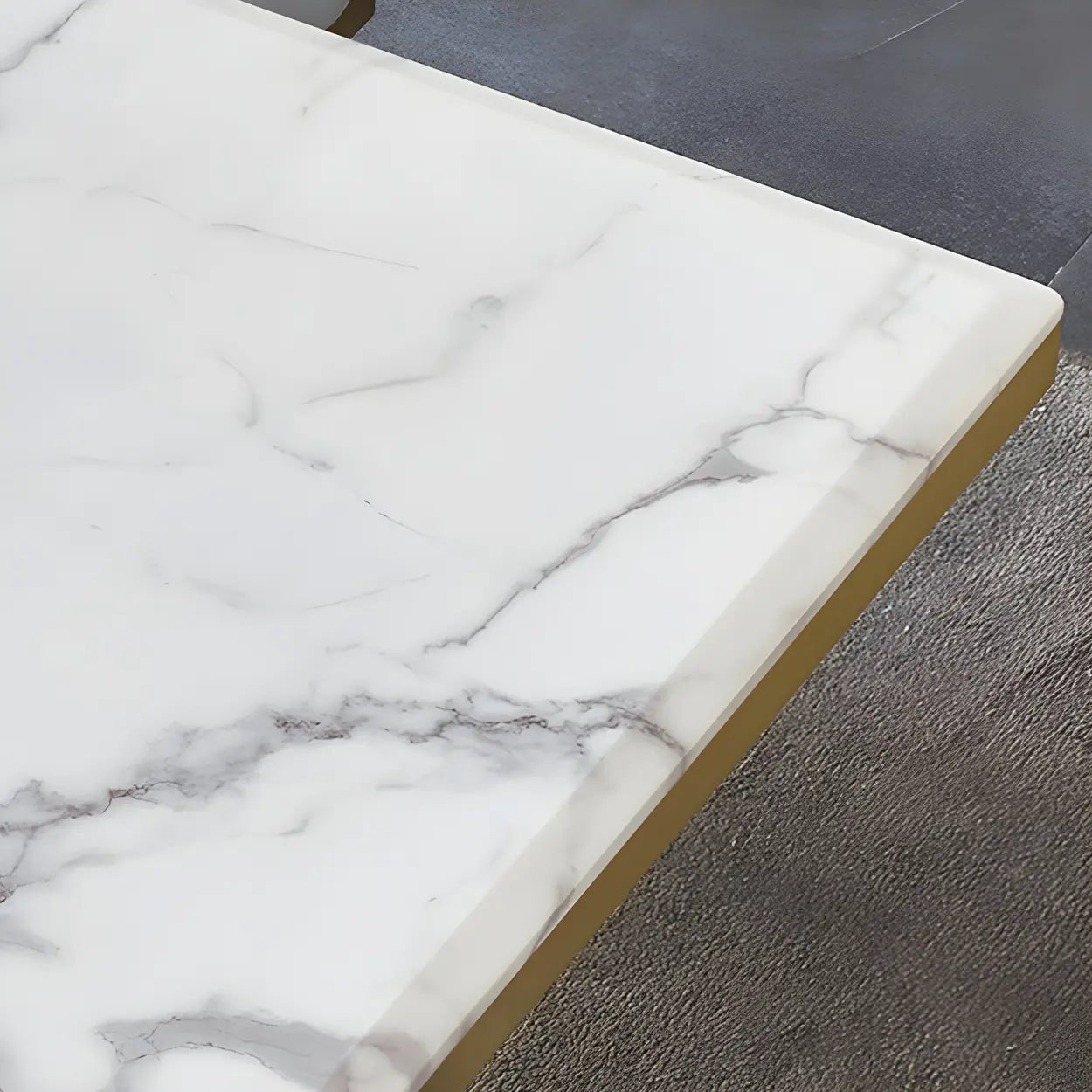 Modern Rectangular Gold-Frame White Dining Table — White / Table Only