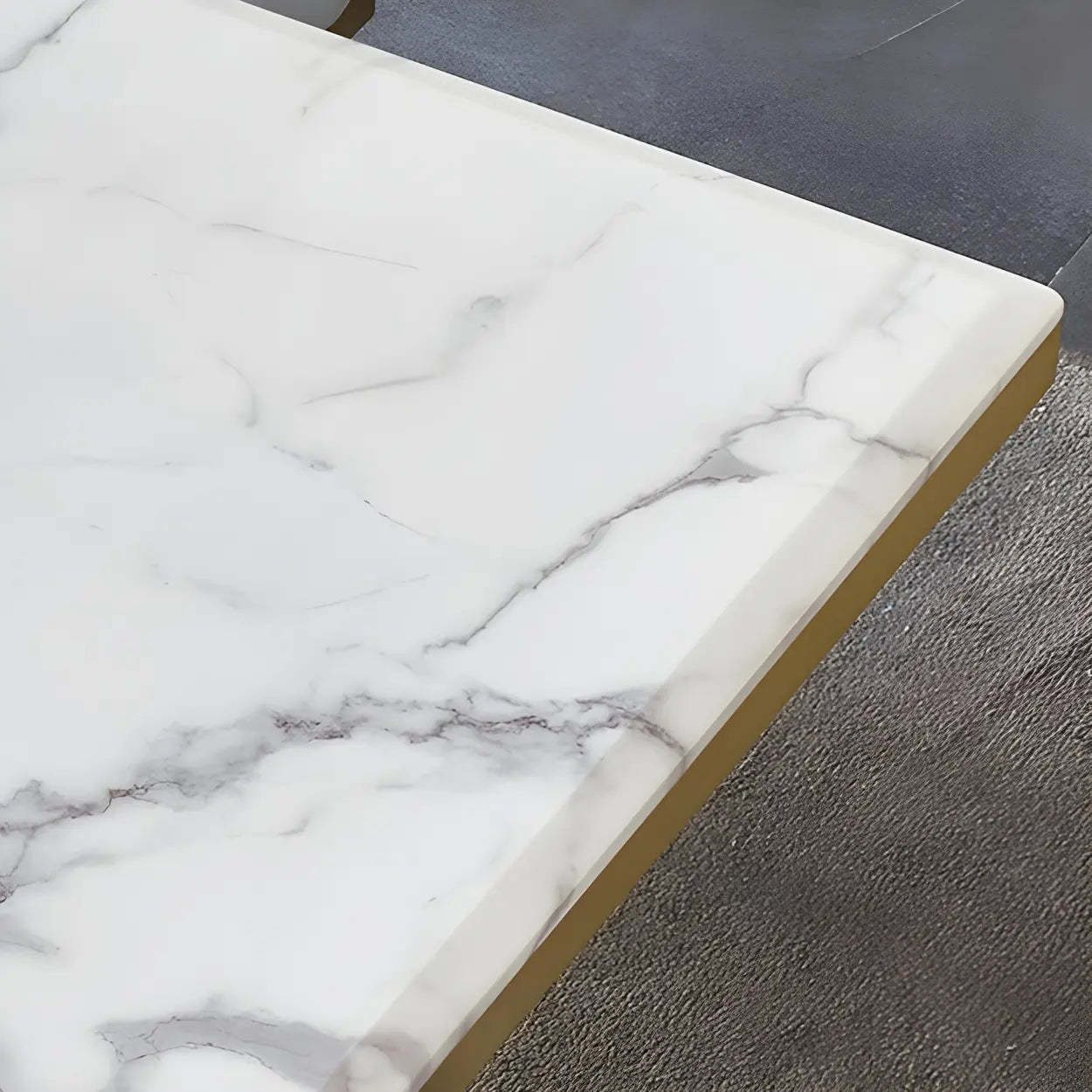 Modern Rectangular Gold-Frame White Dining Table — White / Table Only