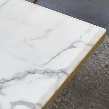 Modern Rectangular Gold-Frame White Dining Table — White / Table Only